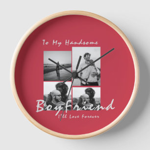 4-Photo Collage Forever Boyfriend Valentine's day Clock