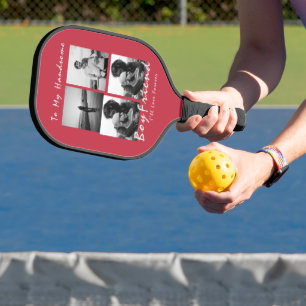4-Photo Collage Forever Boyfriend Valentine's day Pickleball Paddle
