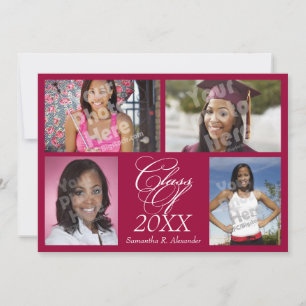 4-Photo Collage Fuchsia Graduation/Party Invitation