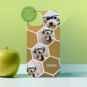 4 Photo Collage - funky hexagon pattern gold Case-Mate iPhone 14 Case