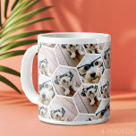 4 Photo Collage - funky hexagon pattern Large Coffee Mug<br><div class="desc">Square photos work best with this template. Add your favourite pics to this fun template. You can use square photos or any photos for this grid.</div>