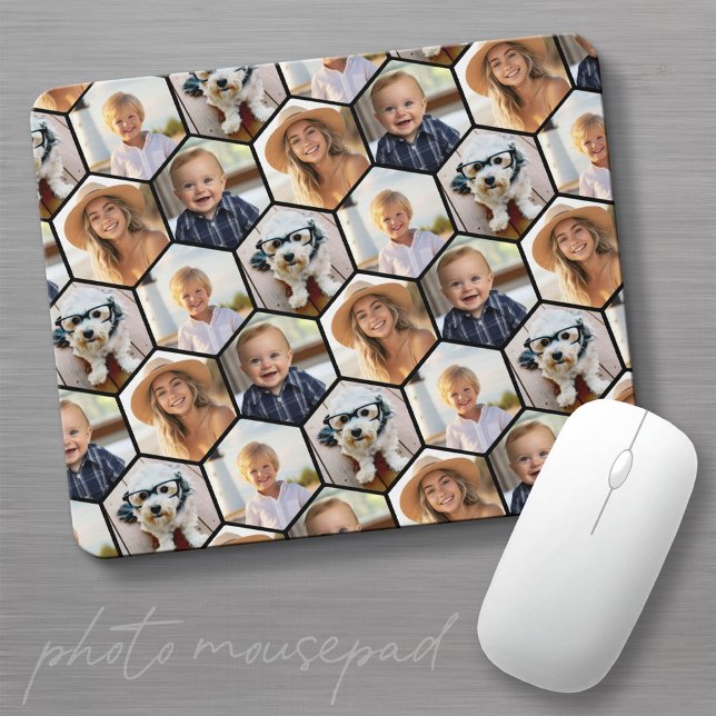 4 Photo Collage - funky hexagon pattern Mouse Pad (Custom Photo Mousepad)