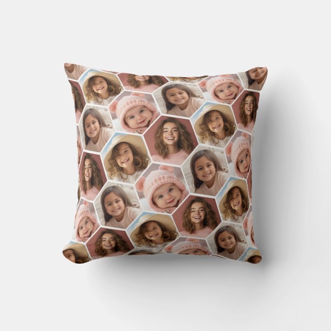 4 Photo Collage - funky hexagon pattern white Cushion (Front)