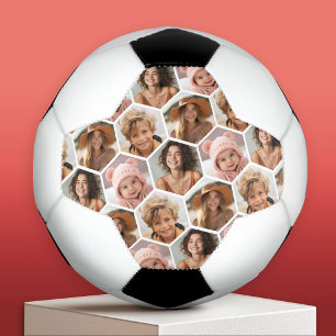4 Photo Collage - funky honeycomb hexagon pattern Soccer Ball