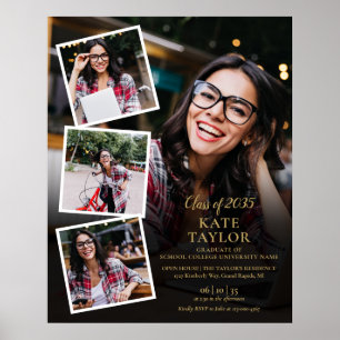 4 Photo Collage Gold Graduation Party Sign