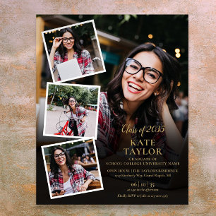 4 Photo Collage Gold Graduation Party Sign