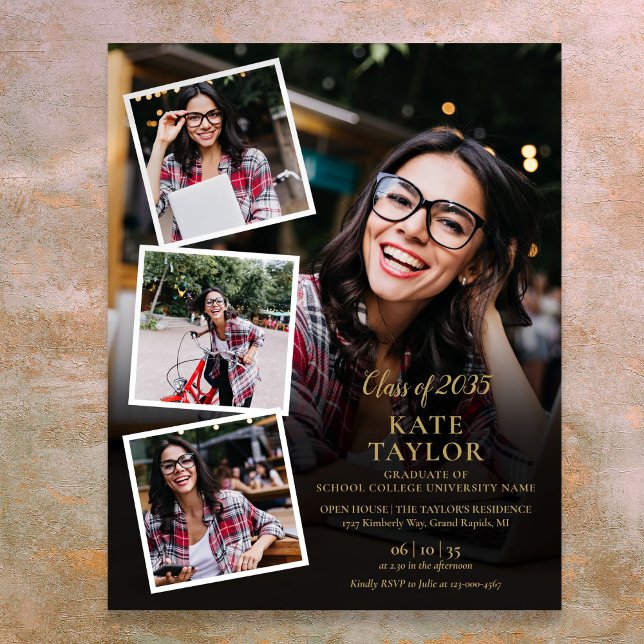 4 Photo Collage Gold Graduation Party Sign (4 Photo Collage Gold Graduation Party Sign)