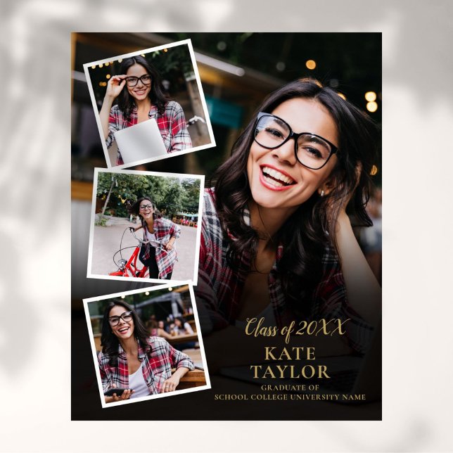 4 Photo Collage Gold Graduation Poster (4 Photo Collage Gold Graduation Poster)