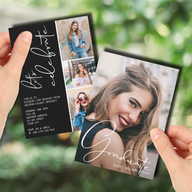 4 Photo Collage Graduation Black Invitation (4 Photo Collage Graduation Black Invitation)