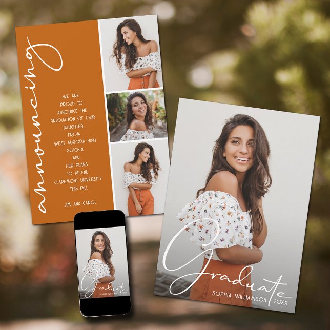 4 Photo Collage Graduation Burnt Orange Announcement (Creator Uploaded)