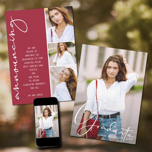 4 Photo Collage Graduation Crimson Announcement (Creator Uploaded)