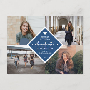 4 photo collage graduation modern elegant script announcement postcard