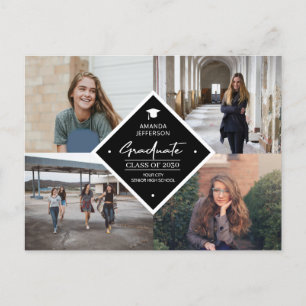 4 photo collage graduation modern elegant script announcement postcard