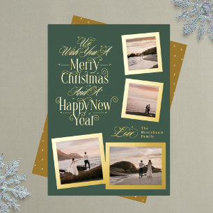 4 photo collage green merry christmas new year