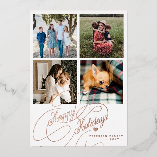 4 photo collage Happy Holidays elegant script (Front)