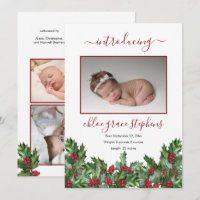 4 Photo Collage Holly | Berries Girl Birth Announc