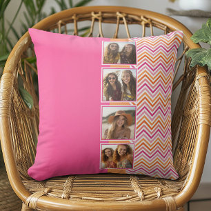 4 Photo Collage Hot Pink Orange Chevrons Cushion