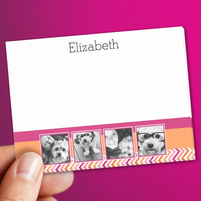 4 Photo Collage Hot Pink Orange Chevrons Post-it Notes (Custom Post It Notepad)