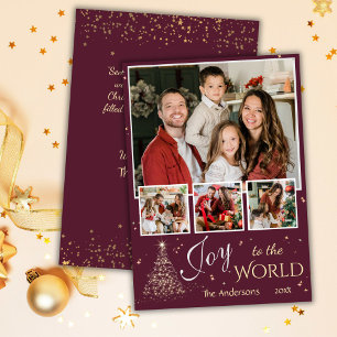 4 photo collage Joy to the world simple Christmas  Holiday Card
