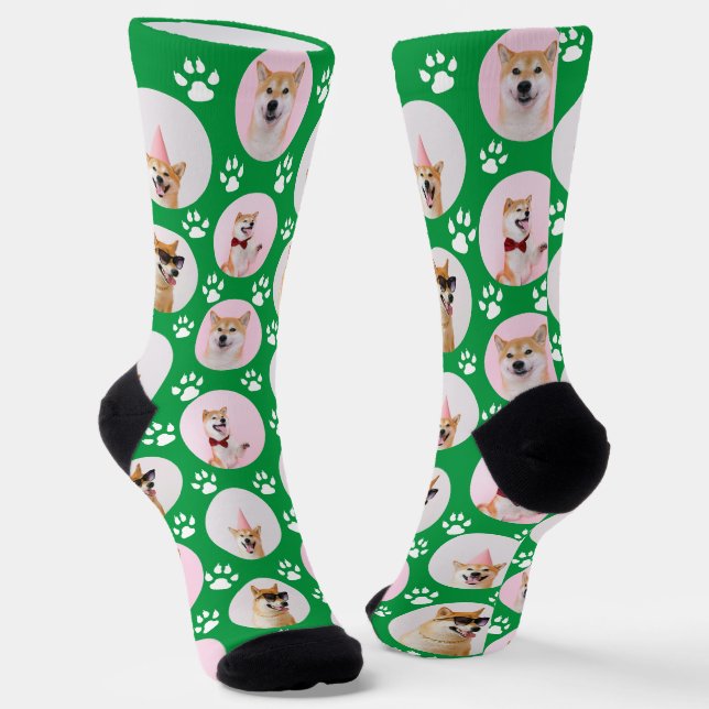 4 Photo Collage Make Your Own Fun Dog Socks (Angled)