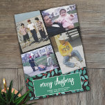 4 Photo Collage - Merry Christmas Botanical Black Holiday Card<br><div class="desc">Add family photos to this elegant and trendy design. This can be used for any Christmas greeting - happy holidays, season's greetings and more. The front includes 4 photos in a modern collage with a trendy script font. The back includes a modern botanical pattern in teals and blues. The background...</div>