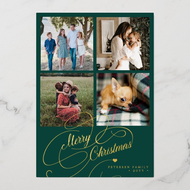 4 photo collage Merry Christmas elegant script (Front)