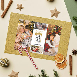 4 Photo Collage Merry Christmas Gift Custom Name Holiday Card