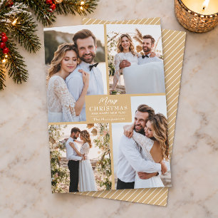 4 Photo Collage Merry Christmas Holiday Card