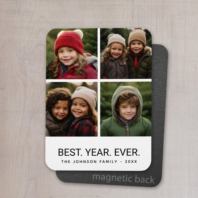 4 Photo Collage Minimalist - Best Year Ever Magnet (Personalized magnet with photo collage and text)