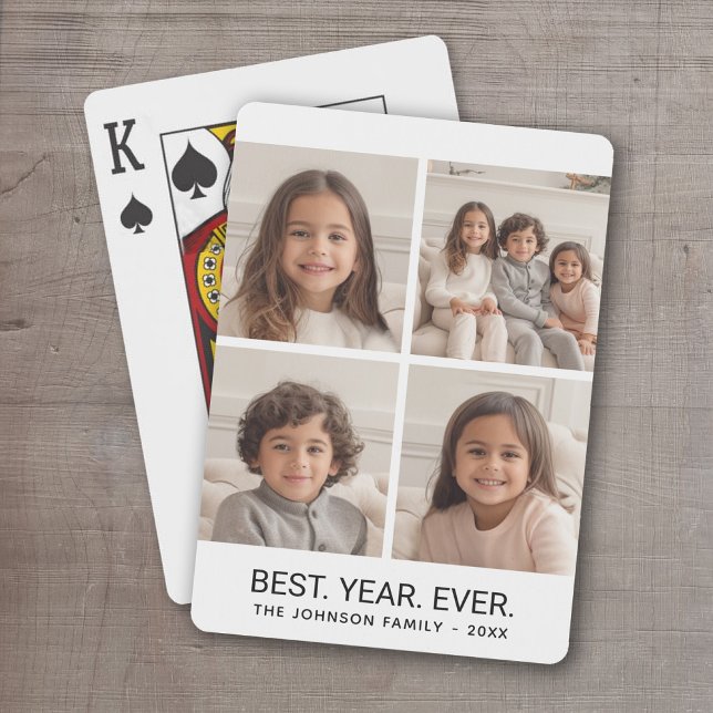 4 Photo Collage Minimalist - Best Year Ever Playing Cards (Personalized Playing Cards - 4 Photos)
