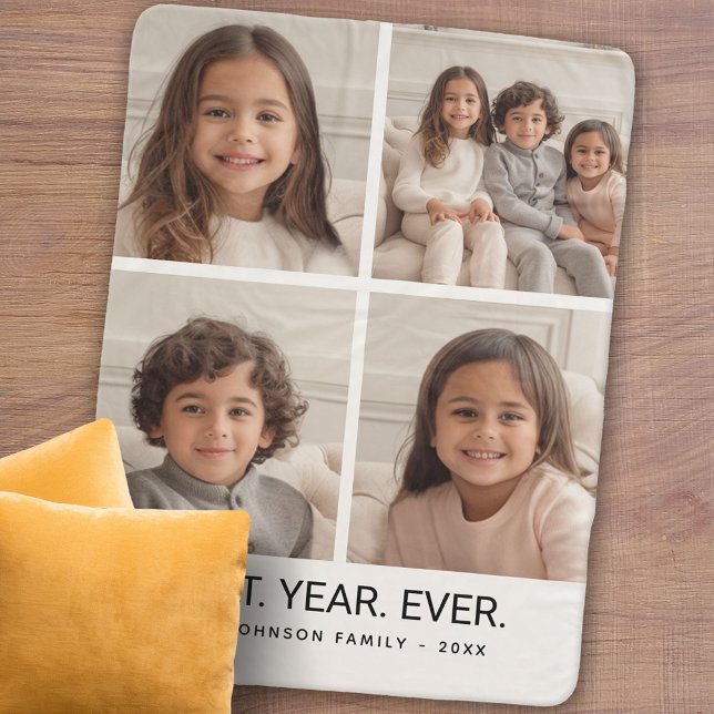4 Photo Collage Minimalist - Best Year Ever Sherpa Blanket (Personalized sherpa blanket with photos and text)