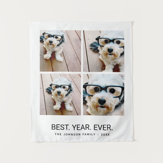 4 Photo Collage Minimalist - Best Year Ever Tapestry (Front)