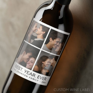 4 Photo Collage Minimalist - Best Year Ever Wine Label