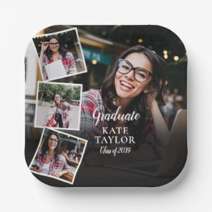 4 Photo Collage Modern Graduation Party Paper Plate