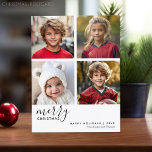4 Photo Collage - Modern Merry Christmas black Holiday Postcard<br><div class="desc">Use four pictures and make a unique and trendy Merry Christmas greeting with a black and white theme. If you need to move anything around,  click on the customise button to make changes.</div>