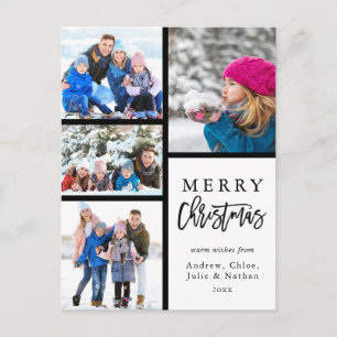 4 Photo Collage Modern Merry Christmas Holiday Postcard