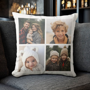4 Photo Collage - Modern, Minimal White Cushion