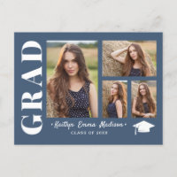 4 Photo Collage Modern Script Dusty Blue Grad