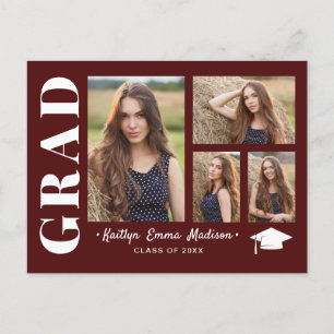 4 Photo Collage Modern Script Red Grad Postcard