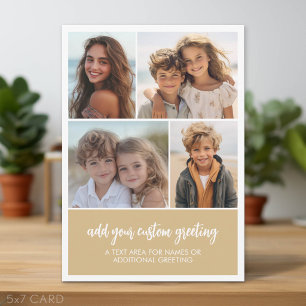 4 Photo Collage Modern Text Block Champagne Gold Holiday Card