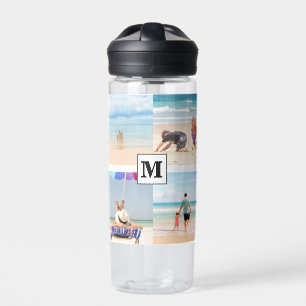 4 Photo Collage Monogram Punalu'u Beach Hawaii Water Bottle