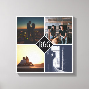 4 Photo Collage Monogrammed Canvas Print