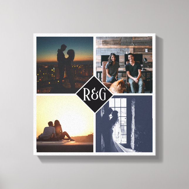 4 Photo Collage Monogrammed Canvas Print (Front)