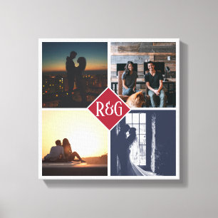 4 Photo Collage Monogrammed Canvas Print