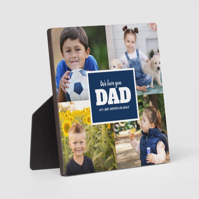 4 Photo Collage Navy Blue Father's Day Plaque (Front)