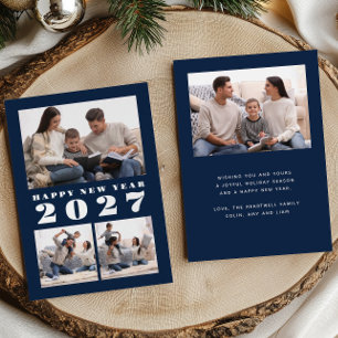 4 Photo Collage Navy Blue Silver New Year's