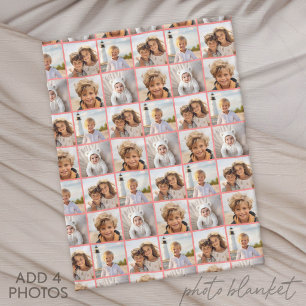 4 Photo Collage Pattern with Coral Fleece Blanket
