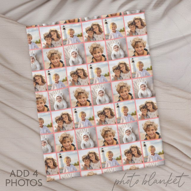 4 Photo Collage Pattern with Coral Fleece Blanket (Custom Photo Blanket - Makes a Great Gift)