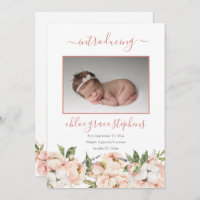 4 Photo Collage Peonies Floral Girl Birth Announce