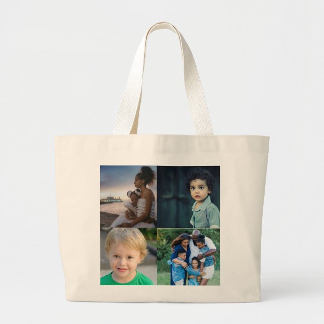 4 Photo Collage Personalised Large Tote Bag (Front)